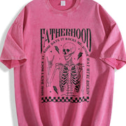 Fatherhood Dad Skeleton Dad First Time Dad Retro Fathers Vintage Washed T-Shirt in Red
