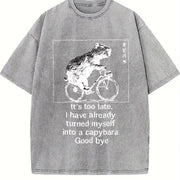 It's Too Late, I've Already Turned Into a Capybara Vintage Washed T-Shirt in Gray
