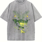 Fierce Green Tiger Vintage Washed T-Shirt in Gray