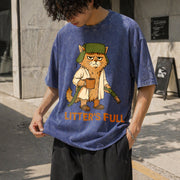 Full Cat Lovers Christmas Xmas Vintage Washed T-Shirt in Blue