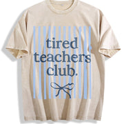 Tired Teachers Club Vintage Washed T-Shirt in Beige