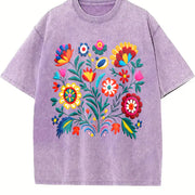 Mexican Bohemian Vintage Washed T-Shirt in Purple