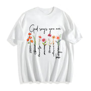 A Plant Floral Letter Faith Cotton T-Shirt in White