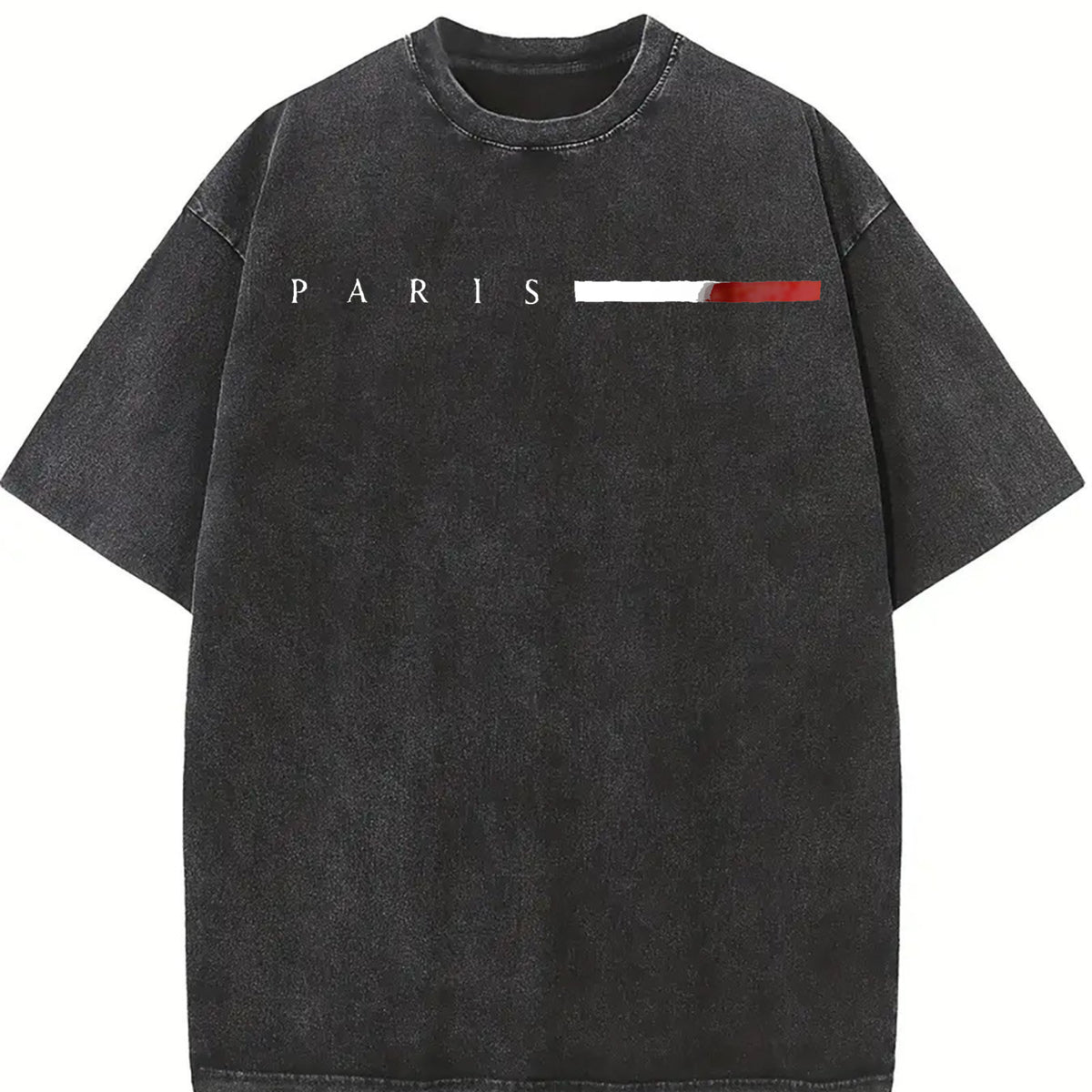 Paris Flag Blend Soft Breathable Trendy Letter for and vintage washed oversized T-shirt in Black