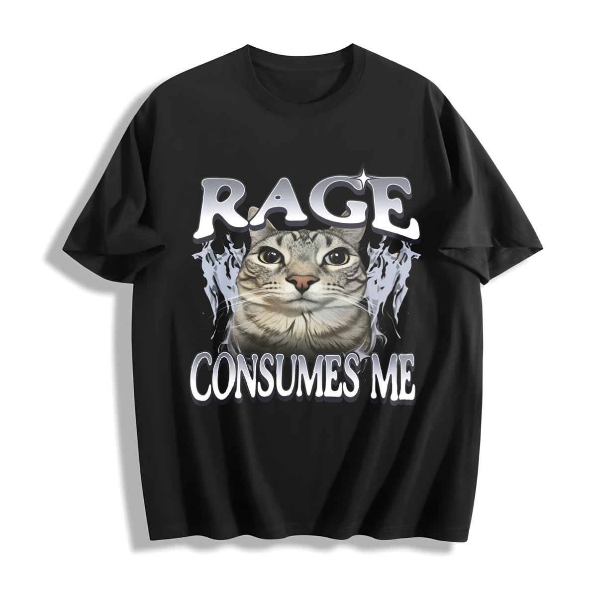 Rage Consumes Me Cat Cotton T-Shirt in Black