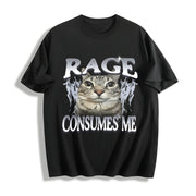 Rage Consumes Me Cat Cotton T-Shirt in Black