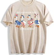 Firequacker Goose 4th of July Vintage Washed T-Shirt in Beige