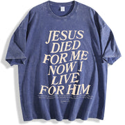 Retro Double Sided (230 Pure ) 'JESUS DIED FOR ME NOW I vintage washed oversized T-shirt in Blue