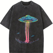 Retro Alien Abduction Vintage Washed T-Shirt in Black