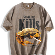 Retro Smoking Kills Crab Vintage Washed T-Shirt in Brown