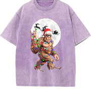 Retro Bigfoot Claus Christmas Vintage Washed T-Shirt in Purple