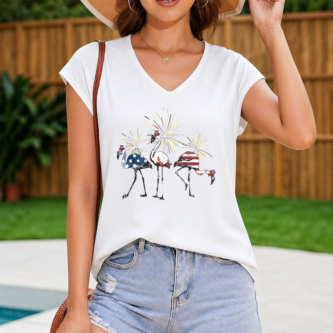 Independence Day Elements-flamingo-patterned -Spring/ Women's Color Cotton Tank Top in White