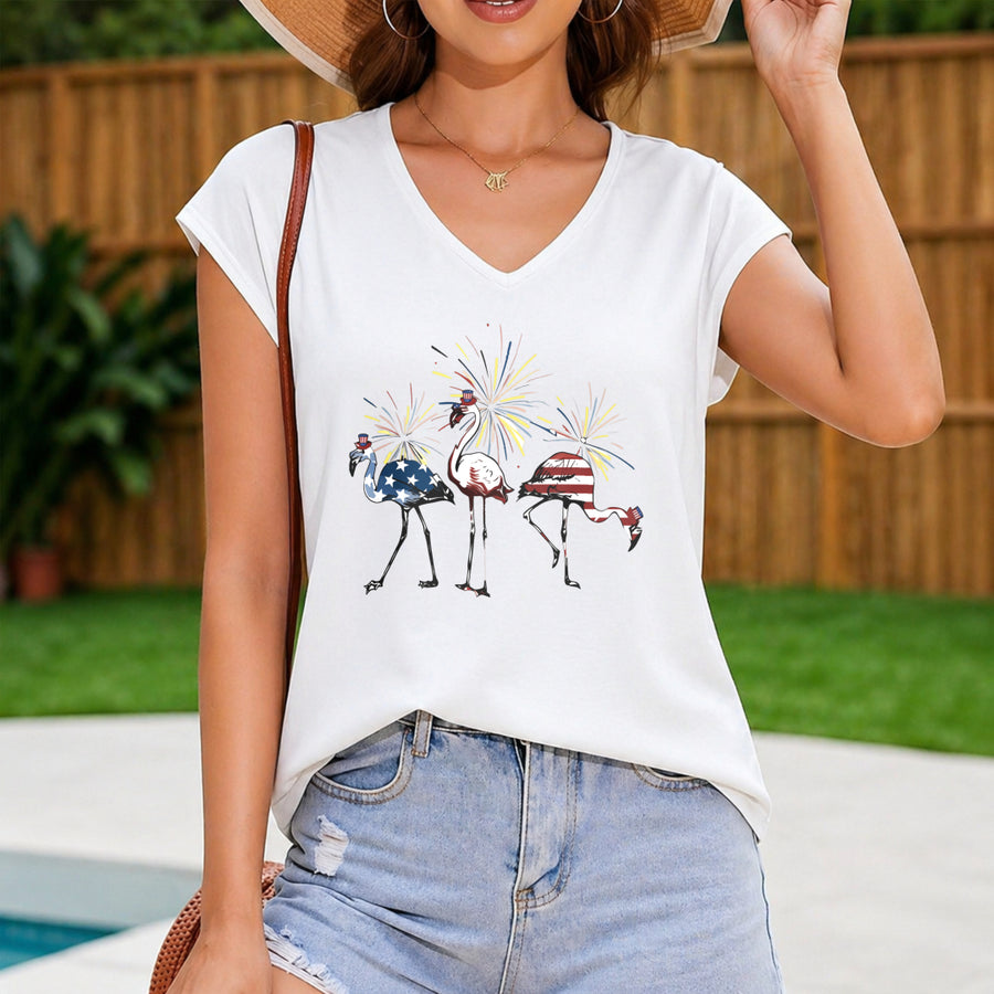 Independence Day Elements-flamingo-patterned -Spring/ Women's Color Cotton Tank Top in White