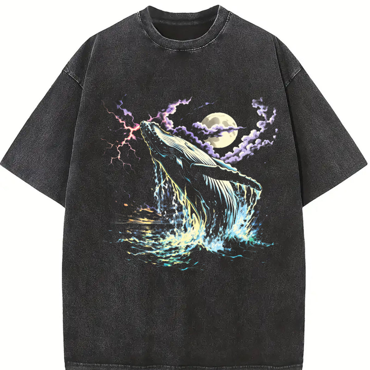 Whale Midnight 90s Vintage Washed T-Shirt in Black
