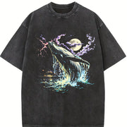 Whale Midnight 90s Vintage Washed T-Shirt in Black