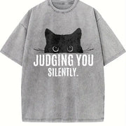 Judging You Silently Cat Vintage Washed T-Shirt in Gray