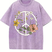 Bohemian Floral Blouse Vintage Washed T-Shirt in Purple