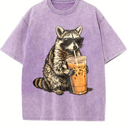 Raccoon Iced Coffee Animal vintage washed oversized T-shirt in Purple