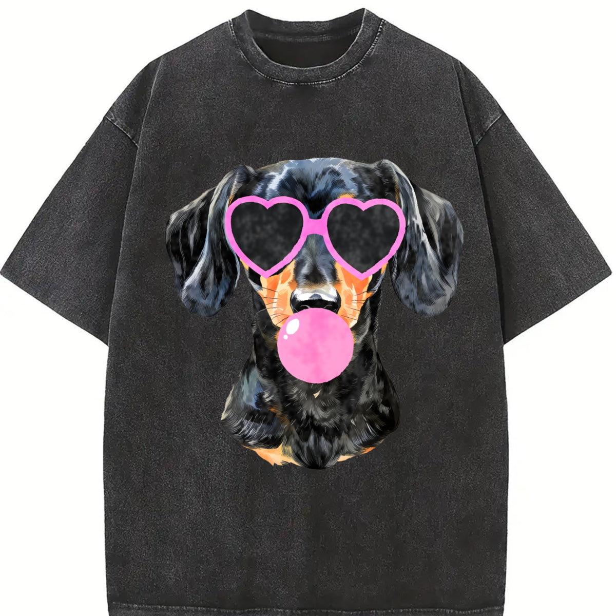 Dachshund Mama Blowing Bubble Vintage Washed T-Shirt in Black