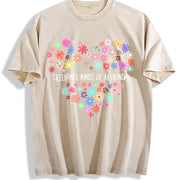 Celebrate Minds of All Kinds Floral Heart Vintage Washed T-Shirt in Beige