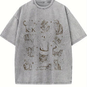 90s Tattoo Cat Retro Kitten Nature Vintage Washed T-Shirt in Gray