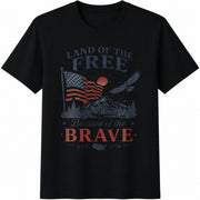 Land of the Free Because of the Brave USA Flag Cotton T-Shirt in Black