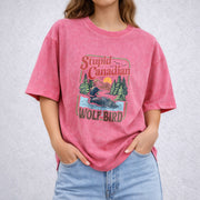 Stupid Canadian Wolf Bird vintage washed oversized T-shirt in Red