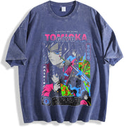 Demon Slayer Anime Tomioka Giyuu Peripheral and Y2K Loose vintage washed oversized T-shirt in Blue
