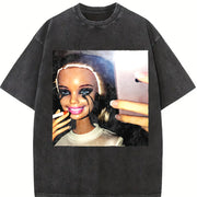 Glam Doll Selfie Vintage Washed T-Shirt in Black