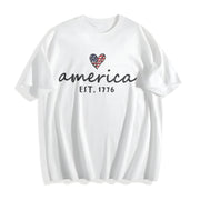 Patriotic America V Neck Cotton T-Shirt in White