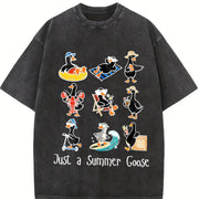 Just a Goose Cute Silly Goose Vintage Washed T-Shirt in Black