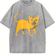 Retro Black with Yellow Highlights Vintage Washed T-Shirt in Gray