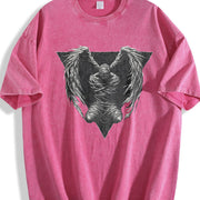 Dark Angel Winged Statue Sleeveless Tank Vintage Washed T-Shirt in Red