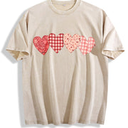 Red Check Floral Love Vintage Washed T-Shirt in Beige