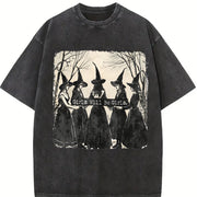 Girls Will Be Girls Halloween Witches Vintage Washed T-Shirt in Black