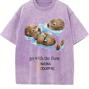Otters Go with the Flow Vintage Washed T-Shirt in Purple