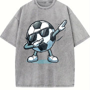 Dabbing Soccer Ball Vintage Washed T-Shirt in Gray