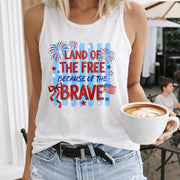 Land of the Free Because of the Brave Women's Color Cotton Tank Top in White