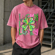 Lucky Shamrock St Patrick’s Day Vintage Washed T-Shirt in Red