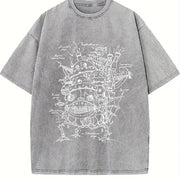 Howl’s Moving Castle Studio Ghibli Anime vintage washed oversized T-shirt in Gray