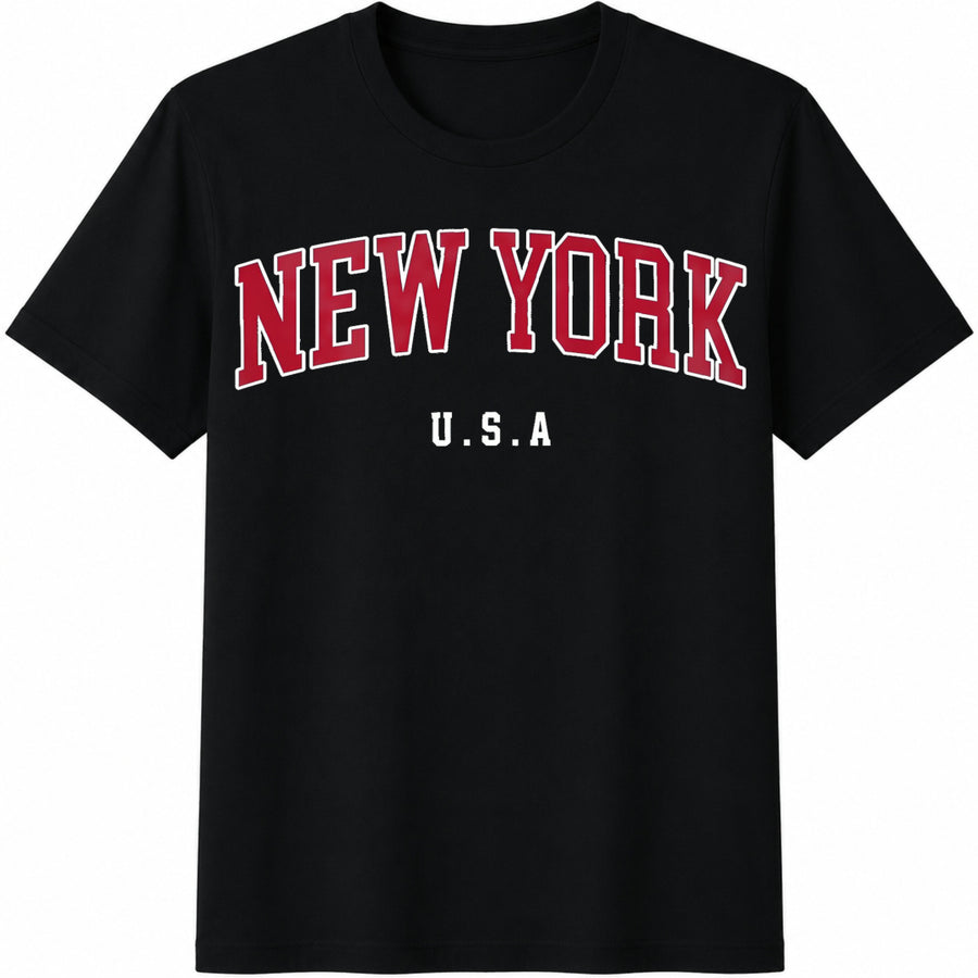 New York USA Cotton T-Shirt in Black