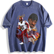 Jayden Daniels Washington Rookie Star Custom Football vintage washed oversized T-shirt in Blue