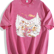 Christmas Winter Village Vintage Washed T-Shirt in Red