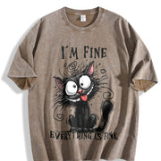 Animal Letter Cat Fine 1pc Vintage Washed T-Shirt in Brown