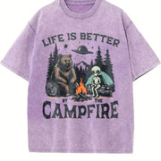 Retro Bear and Alien Life Is Better by the Campfire 90s Vintage Washed T-Shirt in Purple