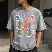 She Is Mom Bible Verses Christian Boho Floral Mother's Day Vintage Washed T-Shirt in Gray
