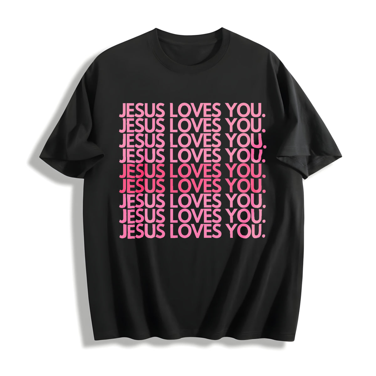 Jesus Loves You Pink Retro Christian Faith Minimalist Cotton T-Shirt in Black