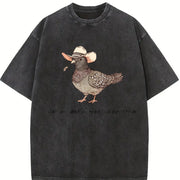 Shenanigans Pigeon Cowboy Pigeon : Western Bird Lover vintage washed oversized T-shirt in Black