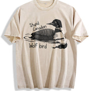 Stupid Canadian Wolf Bird Vintage Washed T-Shirt in Beige