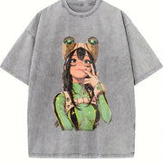 Tsuyu Asui My Hero Academia Anime Manga vintage washed oversized T-shirt in Gray